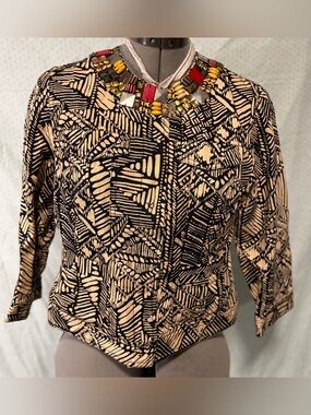 Ruby Rd. Black & Cream Geometric button up Front Blazer